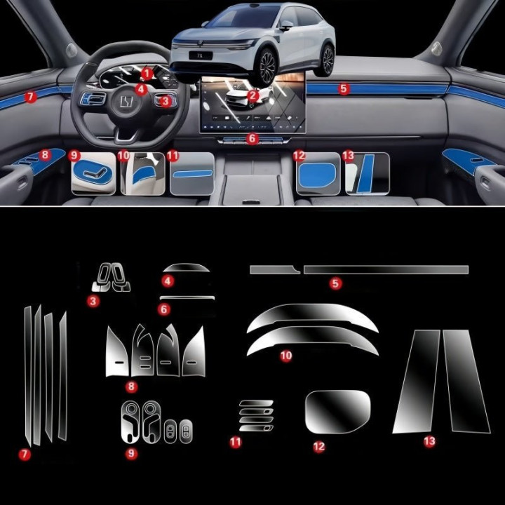 Full Set Button Cover Film for Zeekr 7X Interior Protection