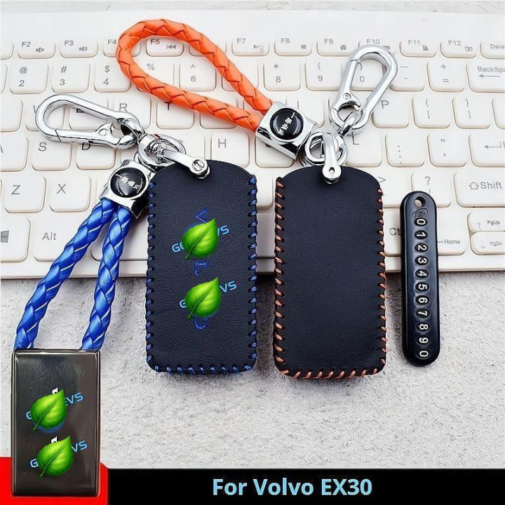 Leather Car Bluetooth Key Case Car Keychain for Volvo EX30