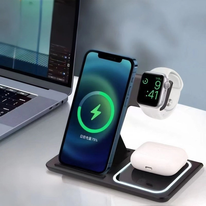 Skládací bezdrátová nabíječka 3 v 1 pro telefon a příslušenství – foto 3