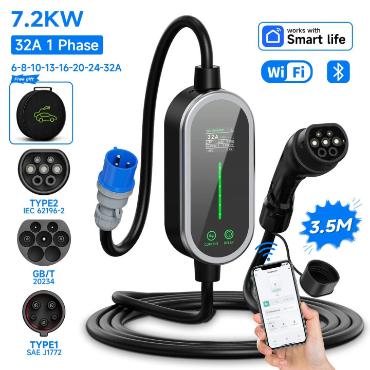 Přenosná nabíječka 7,2 kW 32 A Type2 pro BYD a Denza D9
